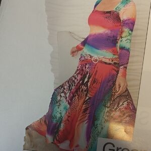 Multicolor Long Sleeve Maxi Dress